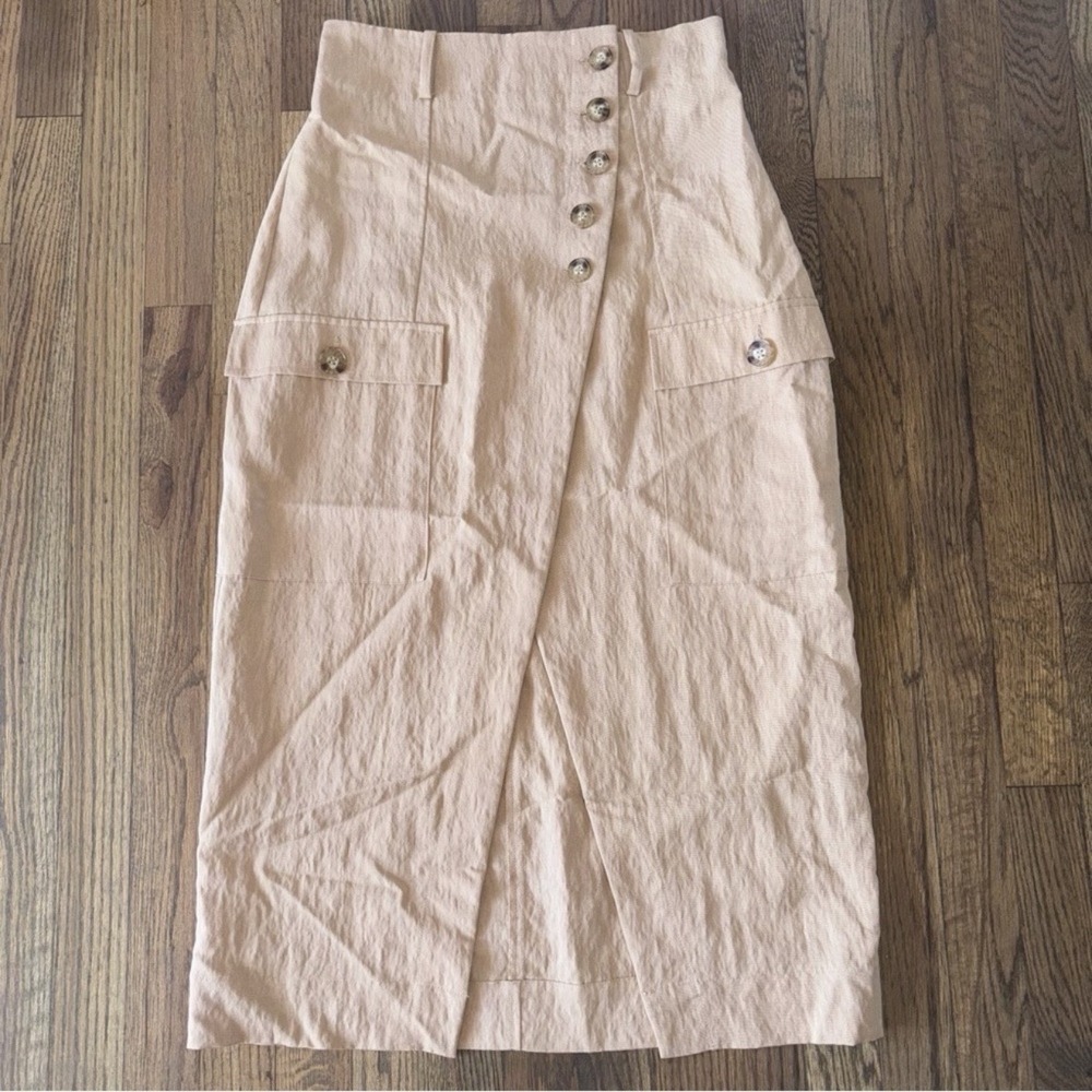 Intermix Women's Asymmetrical Button Front Cargo Midi Skirt Size 2